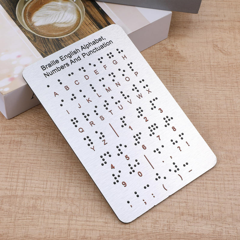 Braille Alphabet Board, Aluminum Letter Fingerboard Portable Carved Dots Numbers Board Braille Gifts Alphabet Chart Visually Impaired Products for Blind People Beginners Teaching Aid (Sliver)