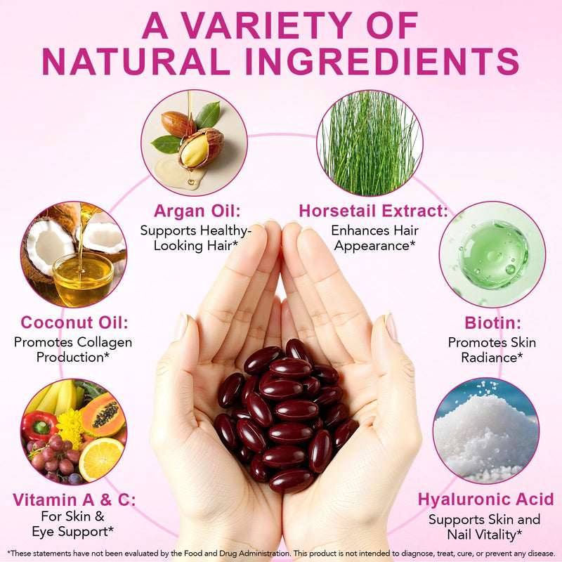 Biotin Hair Growth Supplement, Hair, Skin and Nails Vitamins Softgels, 22 in 1 5000 mcg Biotin, Collagen, Hyaluronic Acid, Keratin, Argan Oil, Vitamins A, C, E, & Complete B Vitamins- 400 Softgels