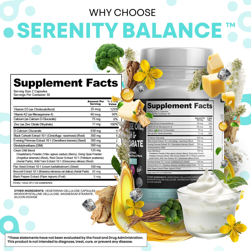 [Australia] - Clean Nutraceuticals DIM Evening Primrose Black Cohosh Calcium D-Glucarate Sulforaphane Flax Seed Extract - Hormonal Support Vitamins for Women with Dong Quai - 60 Caps 