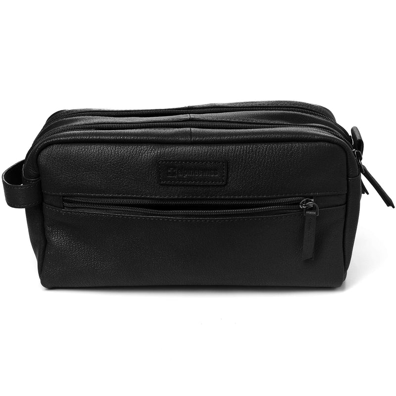 Alpine Swiss Sedona Toiletry Bag Genuine Leather Shaving Kit Dopp Kit Travel Case One Size Black