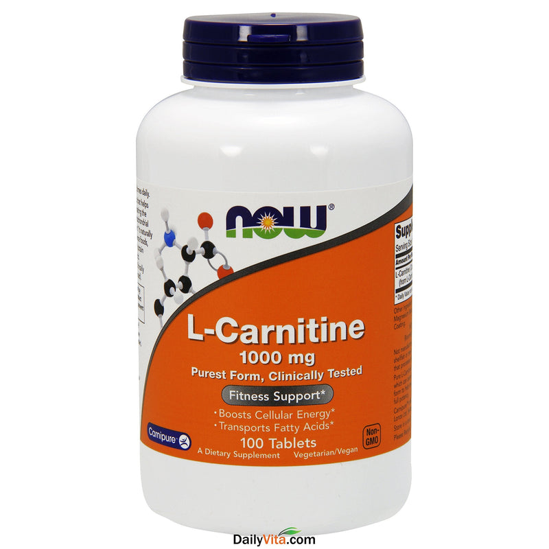 NOW Foods L- Carnitine Tartrate 1000mg, 100 Tablets (Pack of 2) 100 Count (Pack of 2) L-Carnitine