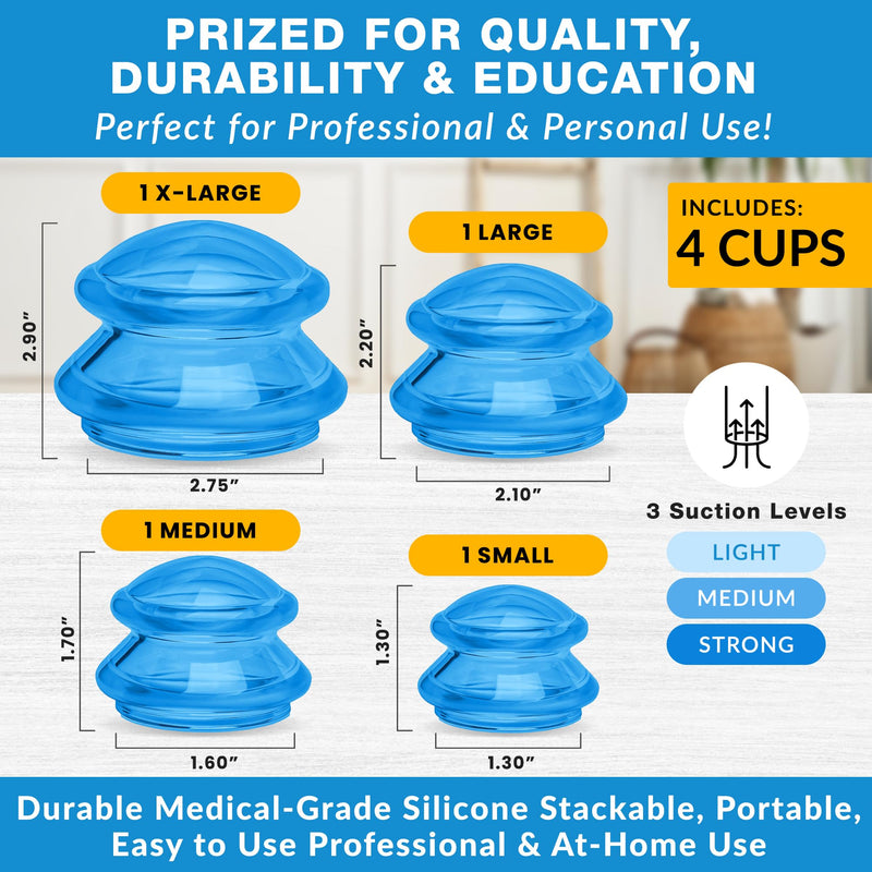 [Australia] - LURE Essentials Edge Cupping Therapy Set - Silicone Cupping Kit for Massage - 4 Cups for Cupping Therapy (Blue, 4 Piece Assortment) Blue 