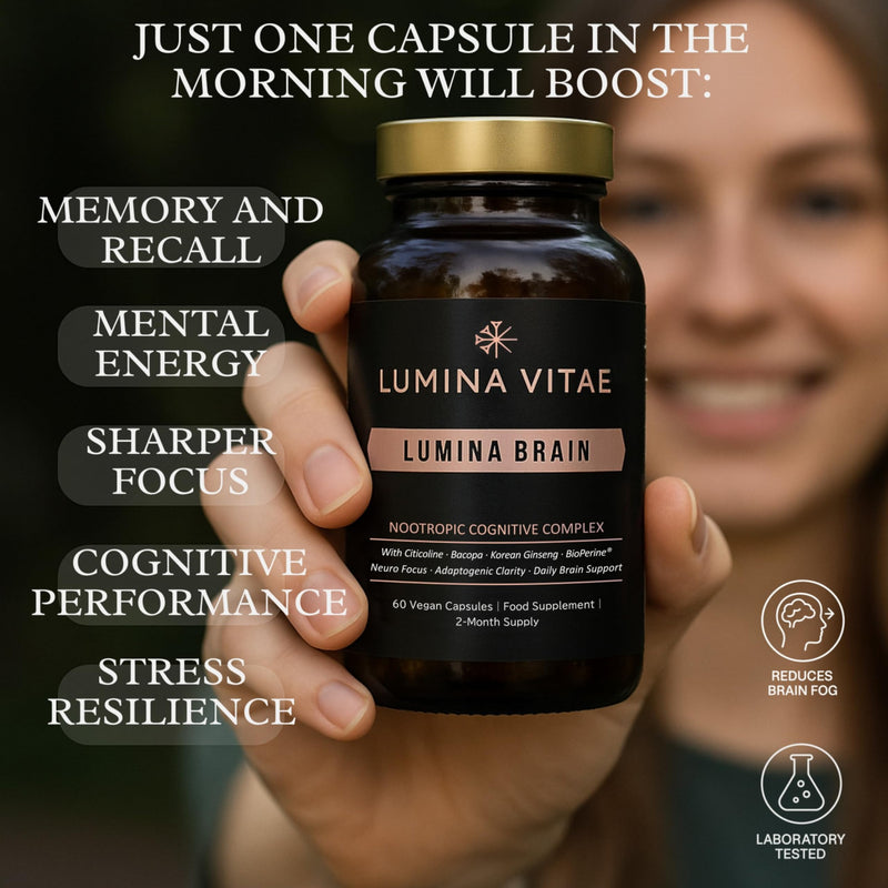 Lumina Brain™ Nootropic Supplement – Focus & Mental Performance Support – 12 Active Ingredients with Bacopa, Citicoline, Ginkgo – 60 Vegan Capsules (2 Month Supply) 1 count (Pack of 60)