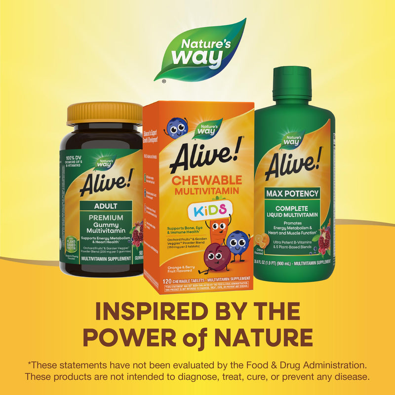 [Australia] - Nature's Way Alive! Children's Daily Chewable Multivitamin, Supports Bone, Eye, and Immune Health*, Orange & Berry Fruit Flavored, Gluten Free, 120 Chewable Tablets (Packaging May Vary) 