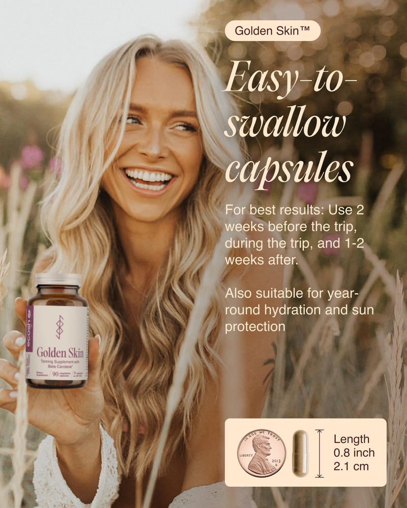 [Australia] - Golden Skin Tanning Supplement for Women & Men ‚Äì Potent Tanning Pills with Beta Carotene, Lutein & L-Tyrosine for Skin Health | Natural Antioxidant Supplement & Tanning Vitamins | 90 Vegan Capsules 