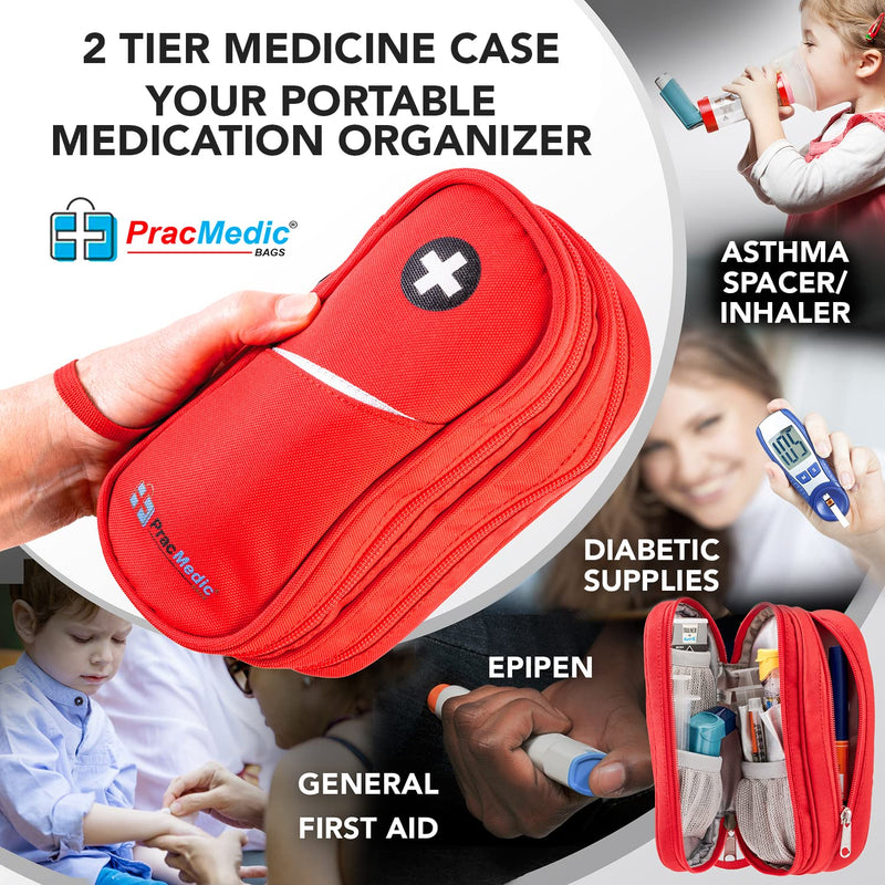 [Australia] - PracMedic Bags Epipen Carry Case- Medicine Bag- 2 Tier Insulin Cooler Travel Case to hold Diabetic Supply, Asthma Inhaler Spacer, Epi Pen, Auvi Q, Diabetes Medication- First Aid Bags Empty (Red) Red 