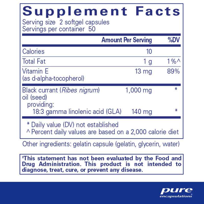 [Australia] - Pure Encapsulations Black Currant Seed Oil | Hypoallergenic Dietary Supplement | 100 Softgel Capsules 100 Count (Pack of 1) 