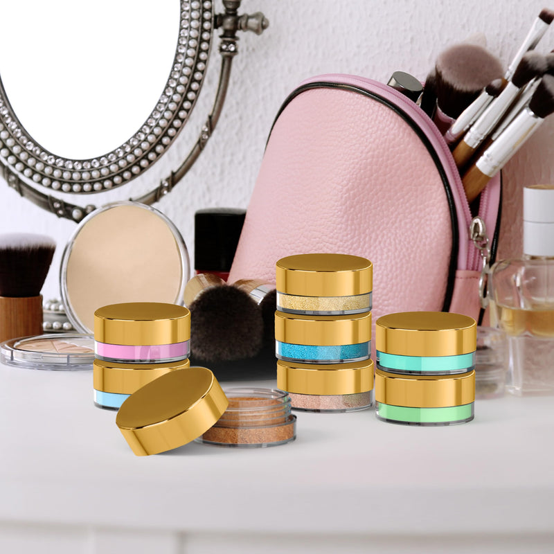 Sample Containers, Makeup, Mini Jars with Lids, Small, 3 Gram, 200 PK, Gold | Houseables Sample Jars, Lip Balm Containers, Empty, Powder, Gloss, Cosmetic, Tiny, Dab, Wax, Scrub, Little, Travel, Plastic 200 Pack