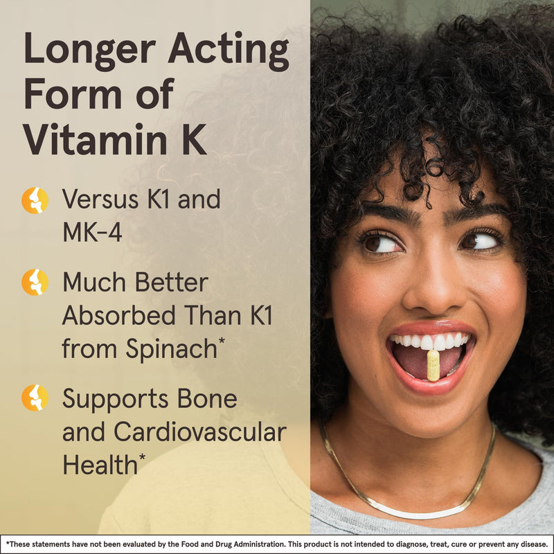 Jarrow Formulas MK-7 90 mcg - Bioactive Form of Vitamin K2-120 Servings (Softgels) - for Bone & Cardiovascular Health - Vitamin K2 MK-7 Dietary Supplement - Gluten-Free 120 Count (Pack of 1)