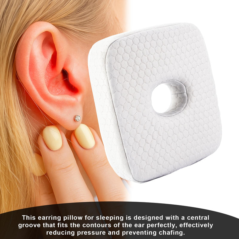 [Australia] - Piercing Pillow for Side Sleepers, Memory Foam Donut Pillow for Ear, Ear Pillows with Holes for Ear Pain, Earring Inflammation Pressure Sores, CNH, Soft and Comfortable Earring Pillow (White) White 