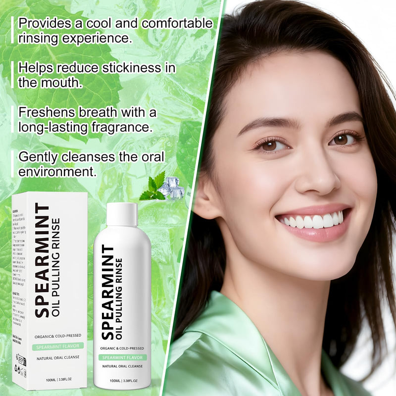 Spearmint Oil Pulling Rinse, Cold-Pressed Coconut Oil, Powerful Organic Peppermint Oil for Whitening Teeth, Mint Mouthwash, Freshness Breath (2) 2
