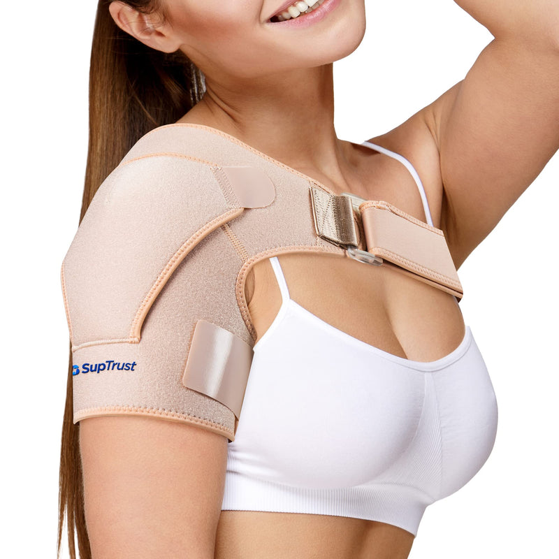 [Australia] - Suptrust Shoulder Brace for Men and Women, Adjustable Shoulder Brace for Pain Relief and Rotator Cuff Support, One Size Pink 