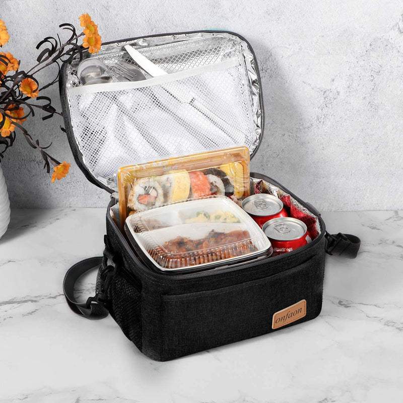 [Australia] - Lunch Bag for Men/Women, Insulated Reusable Lunch Box Leakproof Cooler Tote Bag Freezable with Adjustable Shoulder Strap for Office Work Picnic Beach(Black) Black 7.5L 