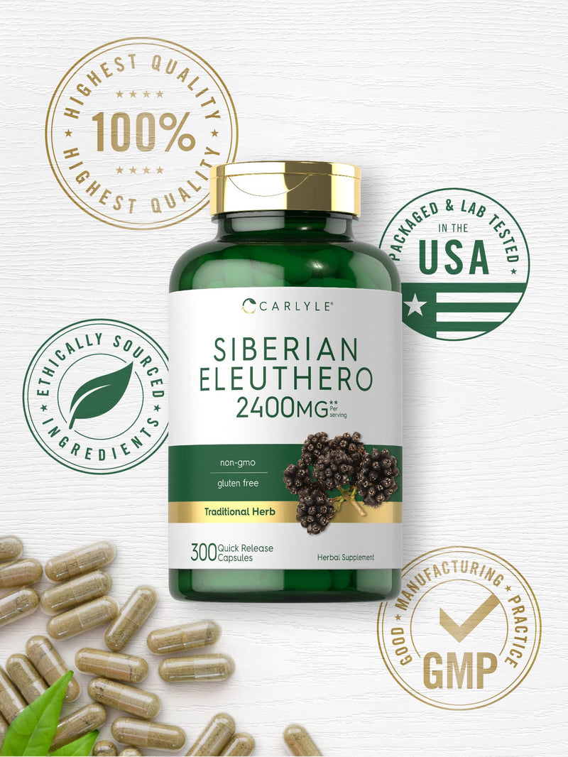 [Australia] - Carlyle Siberian Eleuthero | 2400mg | 300 Capsules | Non-GMO and Gluten Free Formula | Siberian Ginseng | Traditional Herbal Supplement 