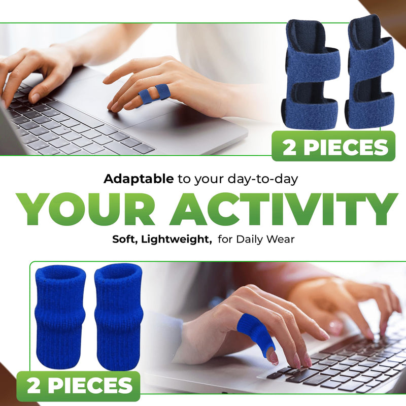 Simply Seniors Trigger Finger Splint - Set of 2 Splints & 2 Sleeves - Pain & Arthritis Relief - Brace for Trigger, Mallet & Broken Finger - Index, Middle, Ring - Adjustable Support for Injury & Sprain Regular Size