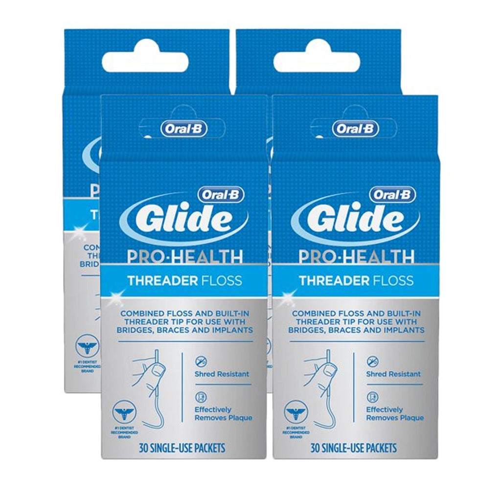 Glide Threader Floss, 30-Count Boxes of Single-Use Packets (Pack of 4) 30 Count (Pack of 4)