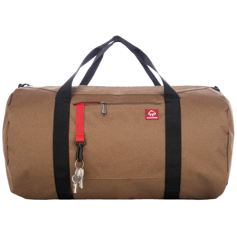 WOLVERINE Center Zip Duffel - High-Density Canvas with Dirt & Water Resistant Coating Chestnut 22 Inch, 37L Capacity