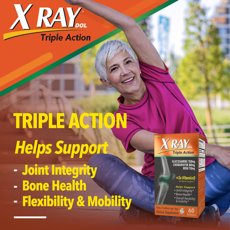 [Australia] - X Ray Dol Triple Action Glucosamine Chondroitin Joint Support Supplement, with MSM & 5X Vitamin D, Knee & Hip, Supports Bone Health, Flexibility & Mobility, Adults & Seniors, 60 Count, 1-Pack 60 Count (Pack of 1) 