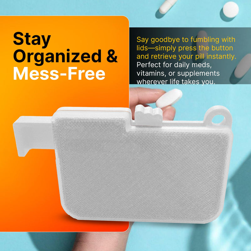 SplashNColor Travel Pill Organizer with Ejector - Portable Pill Case, ABS Material, Fits Pills up to 12mm Dia and 7mm Thickness - Travel Essentials, Pocket Purse Medicine Vitamin Holder - White 3 Pack