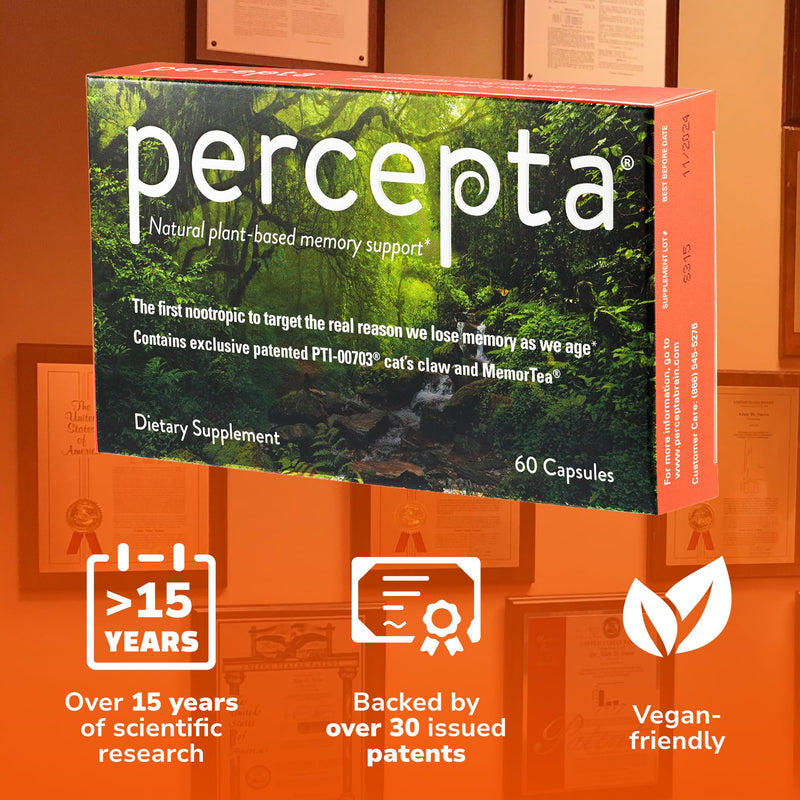 [Australia] - Percepta Plant-Based Memory Support - Natural Nootropic Brain Booster - Memory, Focus, Concentration - 30 day supply 