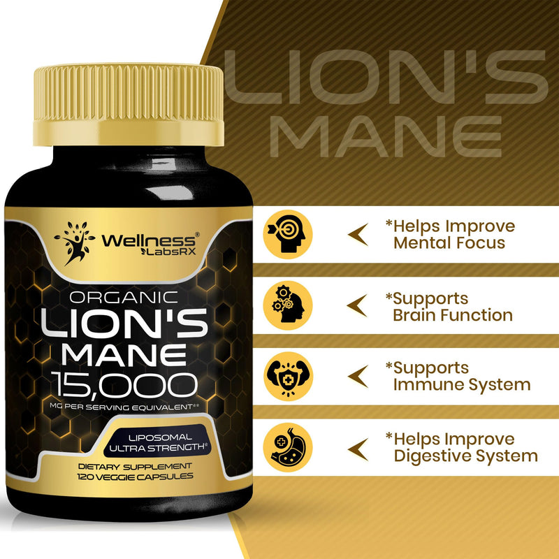 [Australia] - Lions Mane Supplement Capsules - 120 Count - Mushroom Supplement, Brain Supplements for Memory and Focus, Lion's Mane Mushroom Capsules Organic - Cognitive and Immune Support, Focus Supplement 120 Count (Pack of 1) 