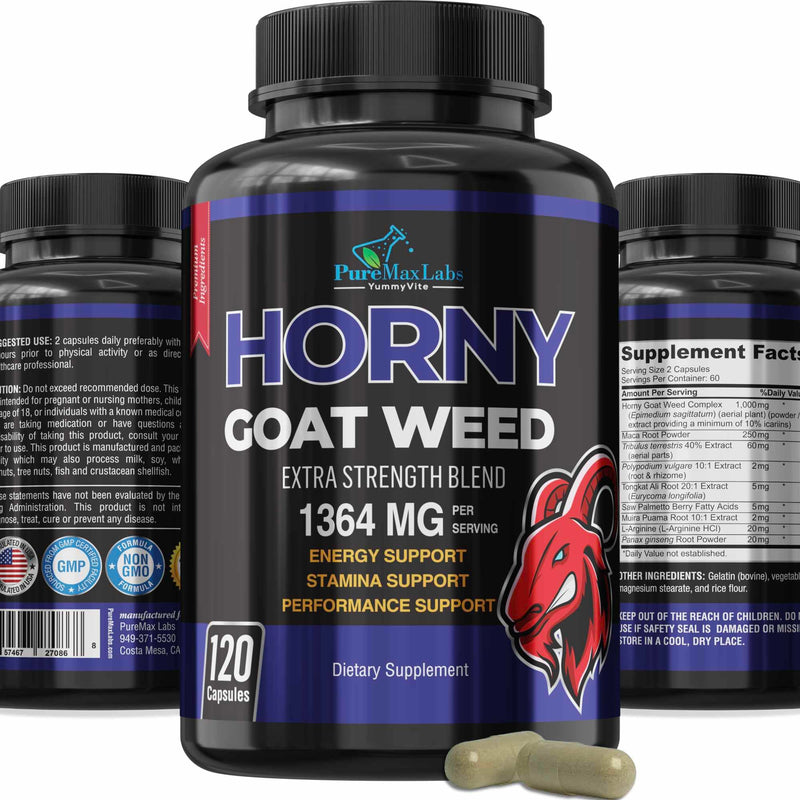 [Australia] - Horny Goat Weed Extra Strength -120 Capsules w. Maca, L-Arginine, Ginseng - Boost Desire, Performance, Stamina, Energy, Non-GMO Formula, 120 Capsules 