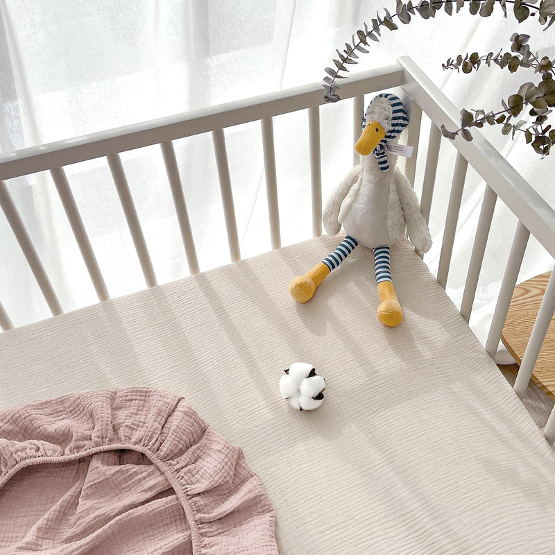 [Australia] - Lulu moon Muslin Crib Sheets - Fitted Crib Mattress Sheets for Boys and Girl - 28"x 52", 2 Pack (Cream & Sand) Cream & Sand 