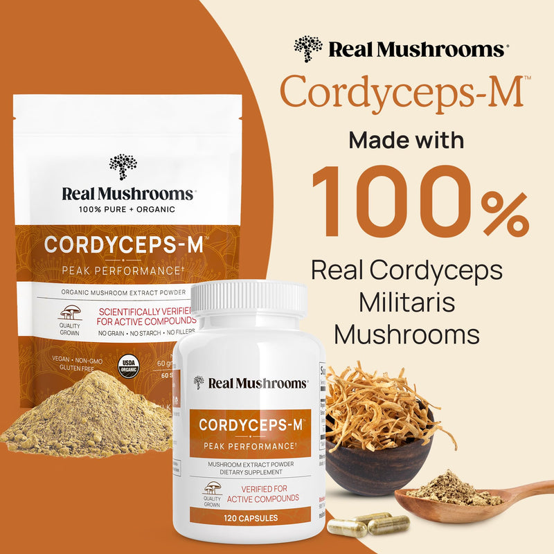 [Australia] - Real Mushrooms Supplement Capsules - Cordyceps Mushroom Powder Rich in Beta Glucans - Mushroom Pills Cordyceps for Energy and Performance - Vegan, Non-GMO, No Grain Fillers, 120 ct Cordyceps Capsule 120 Count (Pack of 1) 