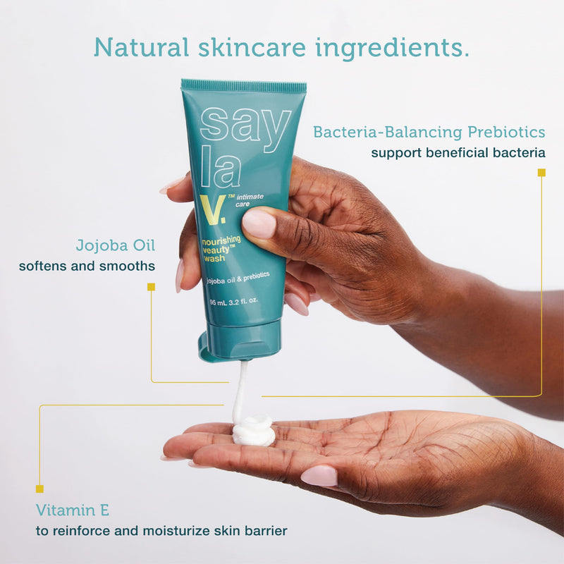 [Australia] - SAY LA V. Nourishing Veauty Feminine Wash, Intimate Vulva Hygiene with Prebiotics, Jojoba, Vitamin E, pH Balanced, Fragrance-Free, Gyno & Derm Tested, 3.4 Fl Oz 