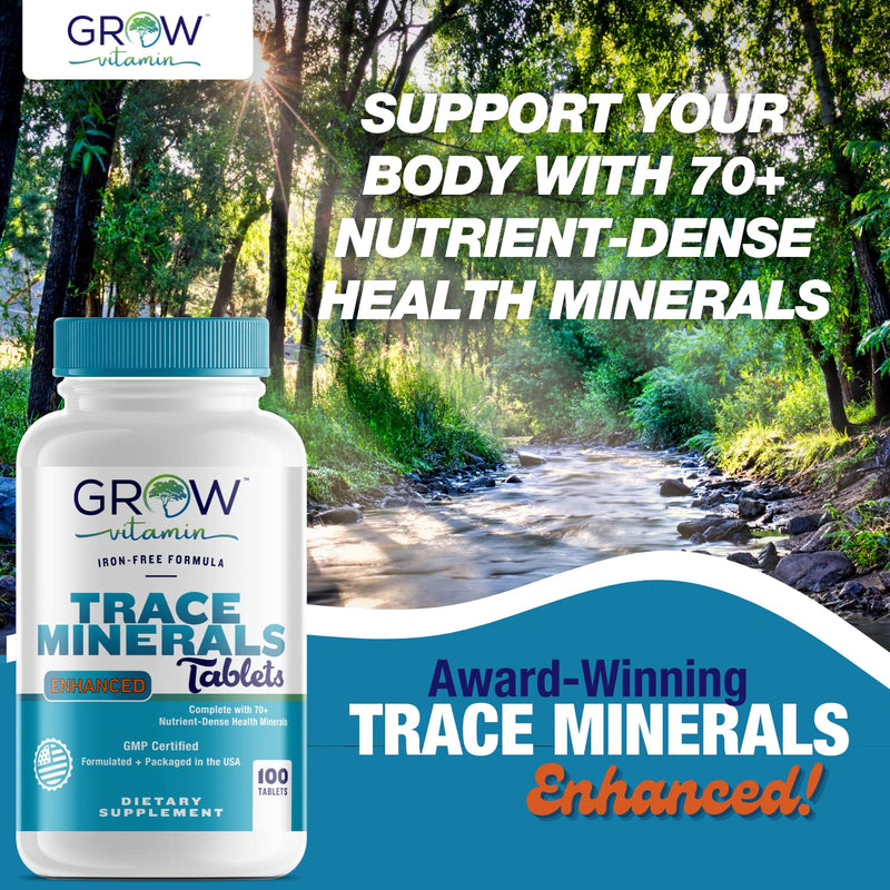 Grow Vitamin Trace Minerals Enhanced Complex, 100 Tablets | Complete with 70+ Nutrient-Dense Health Mineral, 100% Natural Ingredients