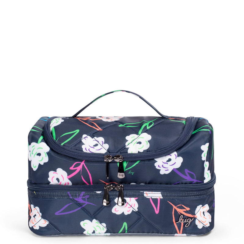 Lug Stowaway Cosmetic Case, NAVY NAUTICAL - Spacious Travel Toiletry Bag with Wipeable Bottom and Exterior Pockets
