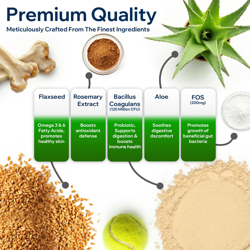 Dog Probiotics for Yeast, Itchy Skin and Itchy Ears, Allergies, Immunity - Prebiotic & Digestive Enzymes (Gut Health) with Probiotics for Dogs, Reduce Diarrhea, Constipation & Gas Relief - 90 Chews - PawsPlanet Australia