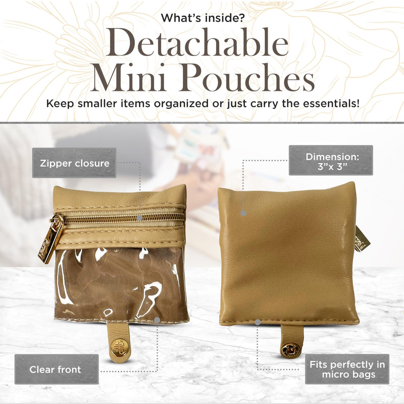 OFT 2024 LITTMINI Lighted Mirror Case - Small Makeup Bag with Detachable Mirror & Multiple Pouches for Organization - Vegan Leather, Mini Makeup Bag Ideal for Travel & Everyday Essentials (Nude) Nude