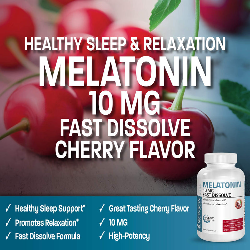 Bronson Melatonin 10mg Fast Dissolve Cherry Flavored Tablets Vegetarian Chewable Lozenges, 360 Count 360 Count (Pack of 1)