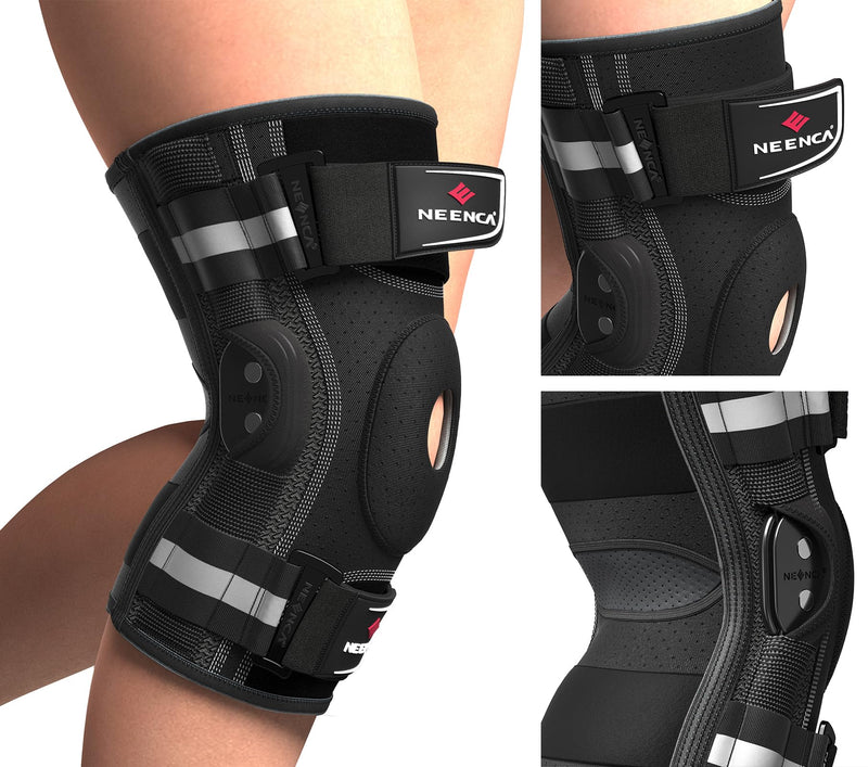 [Australia] - NEENCA Professional Knee Brace for Knee Pain, Adjustable Hinged Knee Support with Removable Side Stabilizers, Strong Stability for Joint Pain Relief, Arthritis, Meniscus Tear, ACL, PCL, Runner, Sports Large Black - Single 