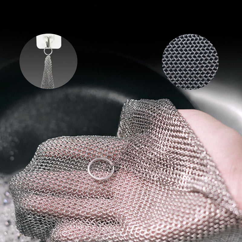 [Australia] - Mesh Cast Iron Scrubber Fine Rings Welded Chainmail Scrubber for Cups, Skillet Cast Iron Cleaner (7.1"X7.1") 7.1"X7.1" 