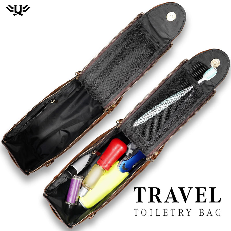 Premium Handmade Genuine Leather Toiletry Bag for Men & Women, Dopp Kit & Shaving Travel Organizer, Cosmetic Wash Bag with Zipper Pocket Travel Pouch, Gift for Him & Her - Tan Brown Tan (Large)