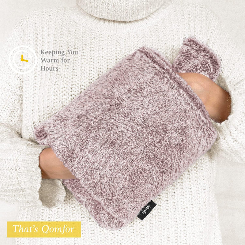 [Australia] - Qomfor Hot Water Bottle with Soft Cover - 2L Hot Water Bottle with Kangaroo Pocket Leak-Proof - Bed Bottle for Adults and Children, Ideal for Pain Relief - Fluffy Cuddly Cover (Plum) Plum 