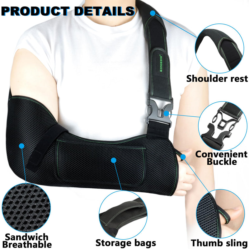 Arm Shoulder Sling,Breathable Medical Sling with Shoulder Pad,support for Women and Men Rotator Cuff Injury,Left or Right Arm,Elbow,Clavicle Fracture Post-Surgery(Black,Medium) Black Medium