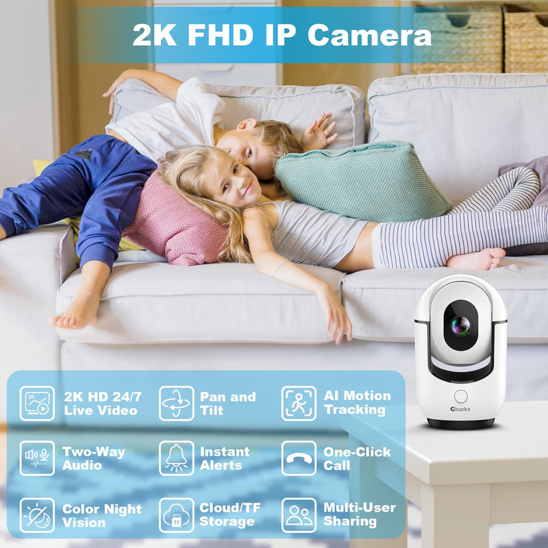 [Australia] - 2K Pan/Tilt Security Camera, WiFi Indoor Camera for Home Security with AI Motion Detection, Baby/Pet Camera with Phone App, Color Night Vision, 2-Way Audio, 24/7, Siren, TF/Cloud Storage White-2.4G 