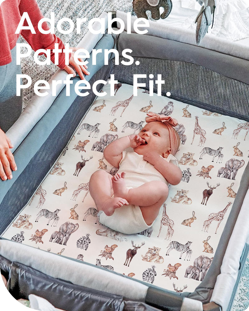 [Australia] - Graco Pack and Play Sheets Fitted, TotBasic Ultra Soft Mini Crib Sheets Boy, Neutral Pack N Play Mattress Sheets Hypoallergenic and Soothing, Premium Jersey Playrad Sheets, Safari Sea Animals, 2 Pack Ocean Pals + Wildlife Pack N Pack / Mini Crib Sheets 