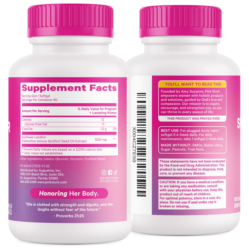 [Australia] - Pink Stork Sunflower Lecithin Supplement - 1200 mg for Clogged Milk Ducts - Breastfeeding Essentials for Postpartum Moms - Supports Breast Milk Flow - 60 Softgels 