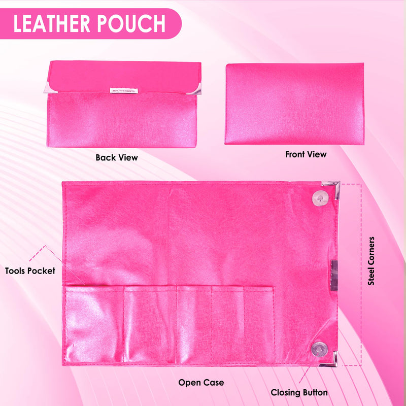 [Australia] - Beauty & Crafts Hair Extension Tools- Stainless Steel Pliers Set for Micro Beads- 1 Crochet Needle 1 Pulling Hook with Tail Comb- Micro Links Tool Kit with Leather Pouch- (Pink) Pink 