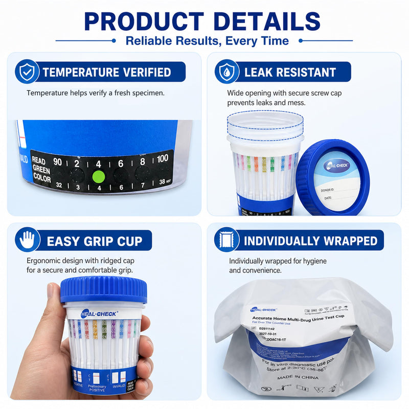 [6 Pack] HEAL-CHECK 16 Panel Drug Test Kit with Fentanyl for Home,Workplace | Multi Drug Test Cup, Screens THC FEN AMP BUP BAR BZO COC MET MDMA OPI MTD OXY PCP PPX TCA TML, Covers More Drug Classes Test 6 PACK