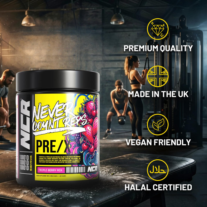 Never Count REPS Triple Berry Mix Pre Workout - 390g Tub (30 Servings) - Energy Drink Powder with Caffeine, Citrulline, Beta Alanine & More - Controlled Stim Energy - Performance Supplement 30 Servings