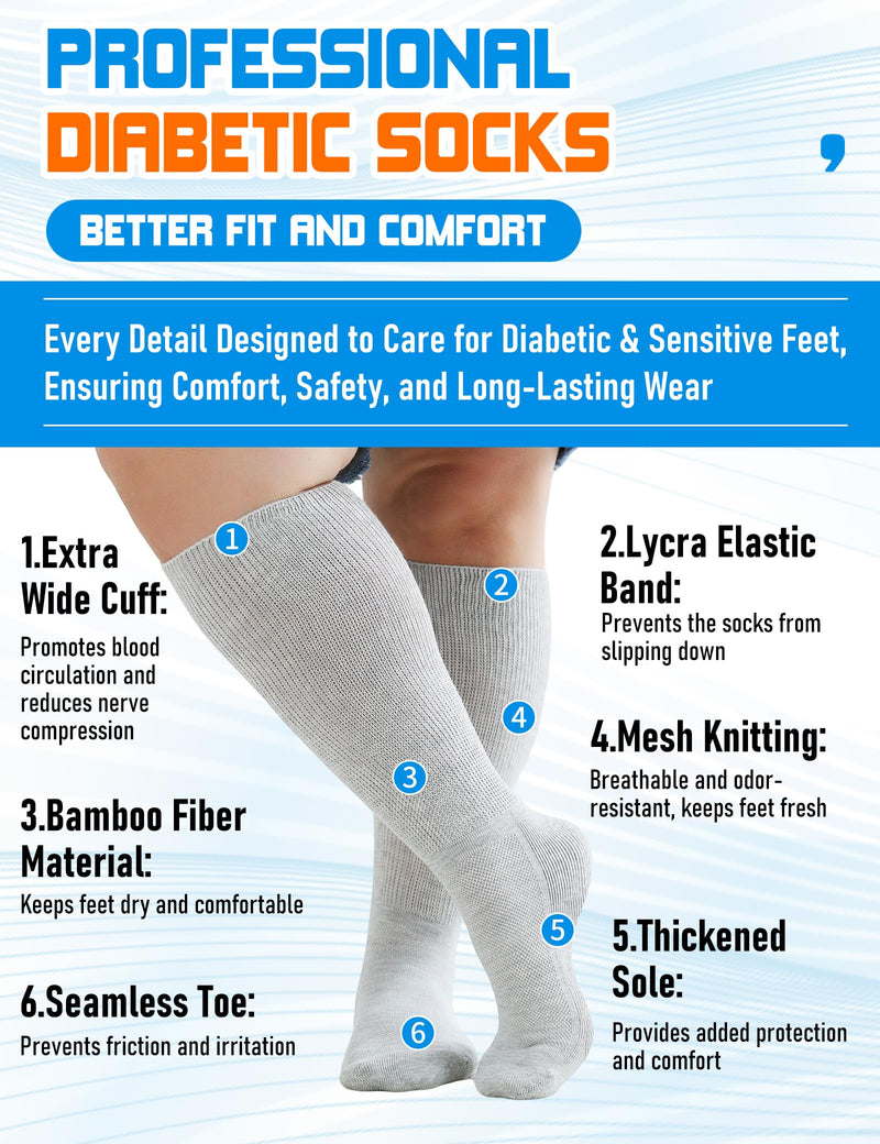[Australia] - Wide Diabetic Socks for Men Women Plus Size, Extra Long Edema Sock with Thickened Sole, Non-Binding Loose Fit Socks for Swollen Feet, Lymphedema,Neuropathy- 2 Pairs Black 2Pairs Black 