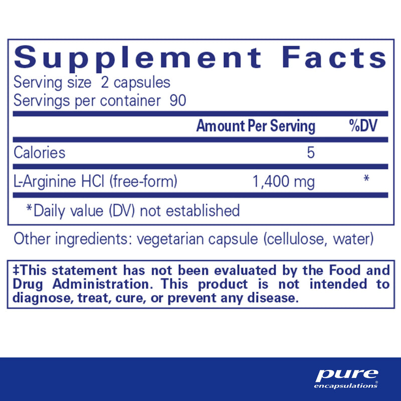 [Australia] - Pure Encapsulations L-Arginine - 1,400 mg - Support Nitric Oxide Production - Heart Health & Blood Flow - Gluten Free & Non-GMO - 180 Capsules 180 Count (Pack of 1) 