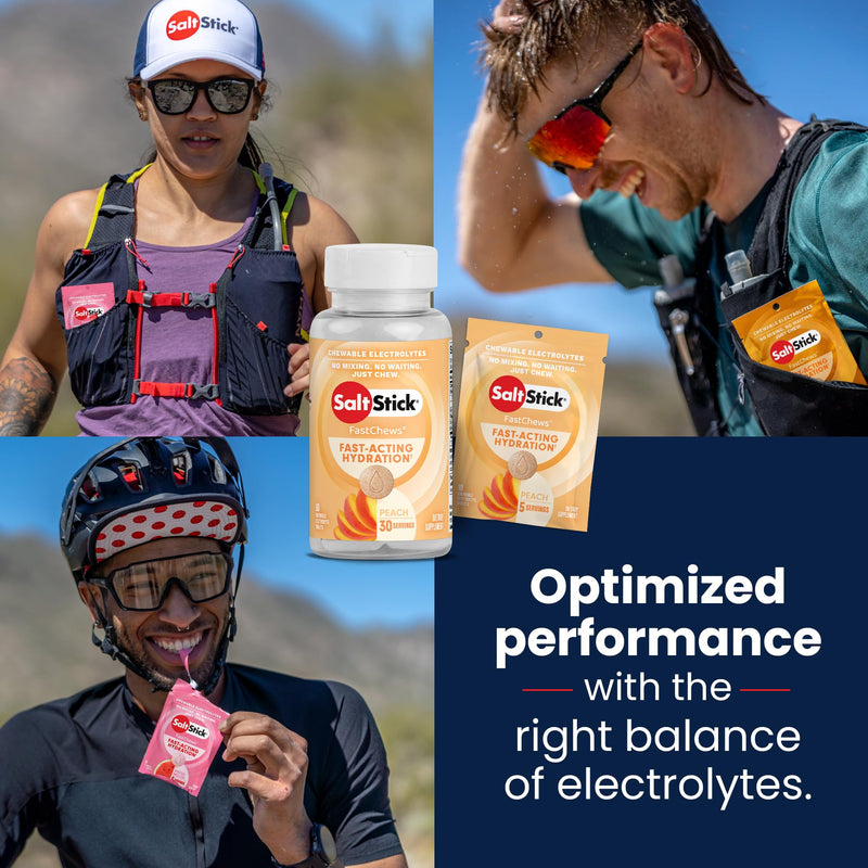 SaltStick FastChews Electrolytes - 60 Chewable Electrolyte Tablets - Salt Tablets for Running, Fast Hydration, Leg Cramps Relief, Sports Recovery - Non-GMO, Vegan, Gluten Free (Peach)