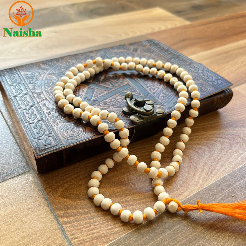 Naisha Tulsi Holy Basil Japa Mala 108+1 Beads & Tulsi Kanthi Mala Tulsi Ki Mala 2 Round Neck Mala Original for Daily Mantra Jaap, (Pack of 2), Wood, rudraksha