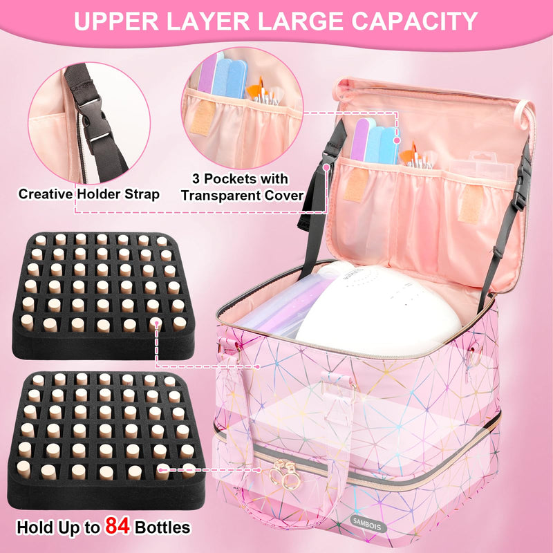 Travel Carrying Case for Shark Flex Style, Hair Dryer Attachments& Nail Polish Organizer Bag Holds 84 Bottles (15ml/0.5 fl.oz)& Nail Lamp Black